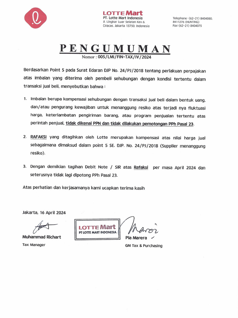 Pengumuman Rafaksi Bukan Objek PPH LMI 2024 | PDF