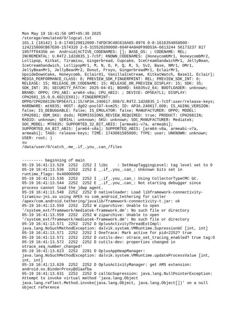 Android Logcat Analysis for OPPO Device | PDF | Java (Programming ...