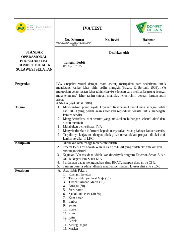 SOP IVA Test | PDF