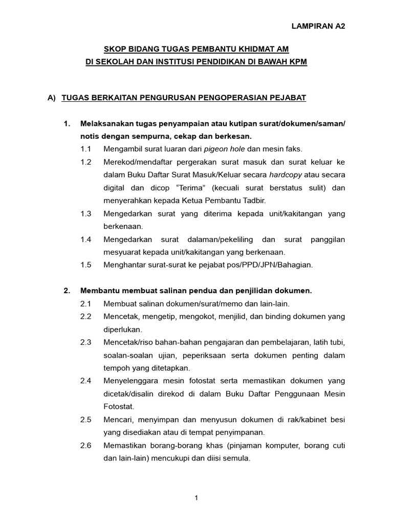Skop Kerja Pembantu Khidmat Am H1 | PDF