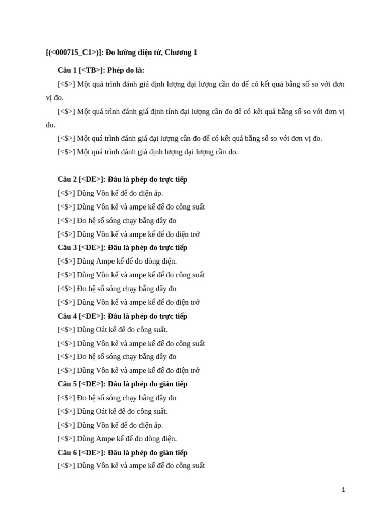 Ngan Hang de Thi Trac Nghiem Mon Hoc DLDT - No Answer | PDF