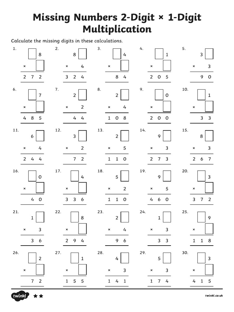 t2 M 1702B Multiplication 2 Digit X 1 Digit Missing Numbers ...