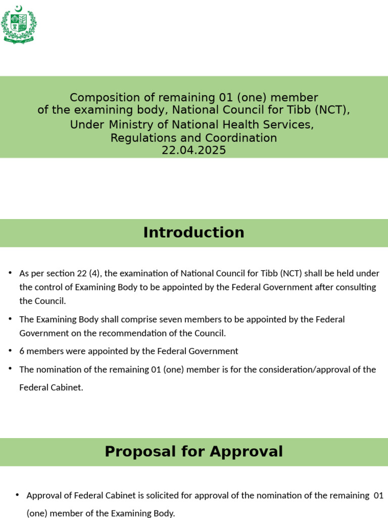 Approval for NCT Examining Body Member | PDF