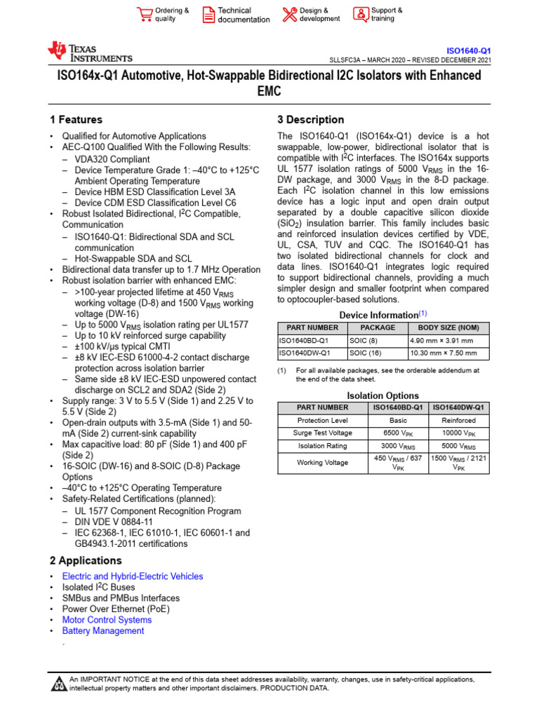 iso1640-q1 | PDF | Insulator (Electricity) | Electrostatic Discharge