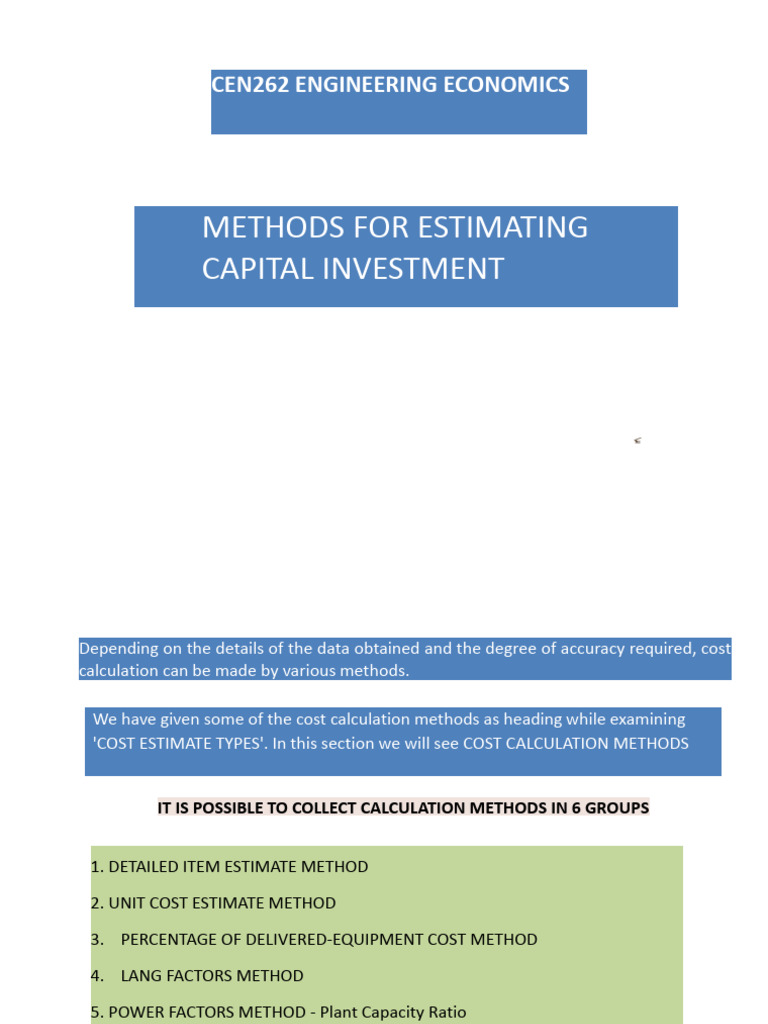 Investment Cost Calculation Methods | PDF