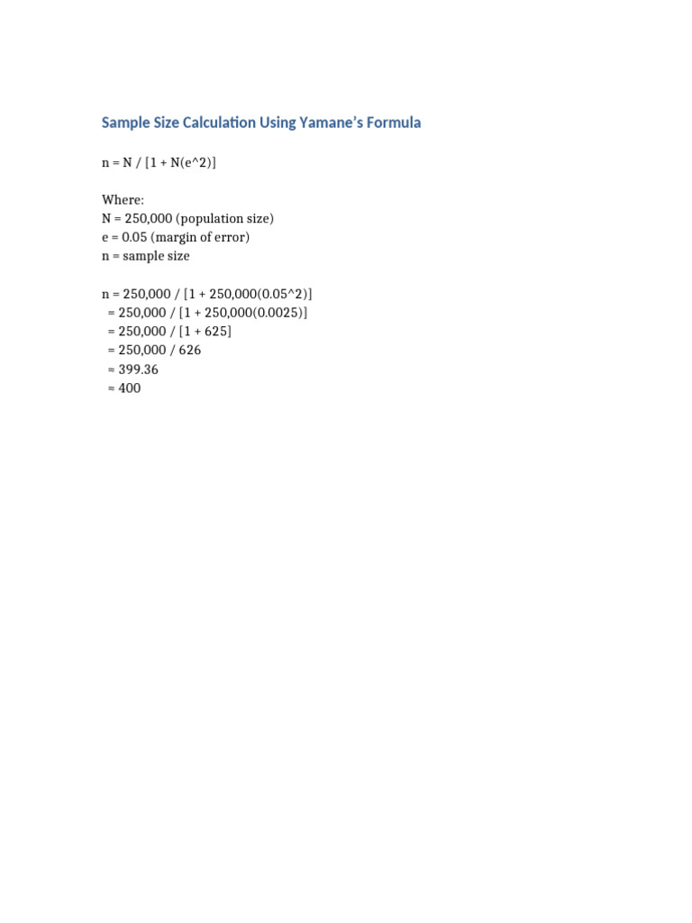 Yamane Sample Size Calculation Guide | PDF