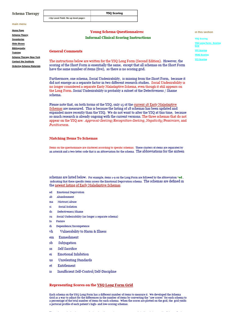 YSQ Scoring and Interpretation Guide | PDF | Schema (Psychology ...