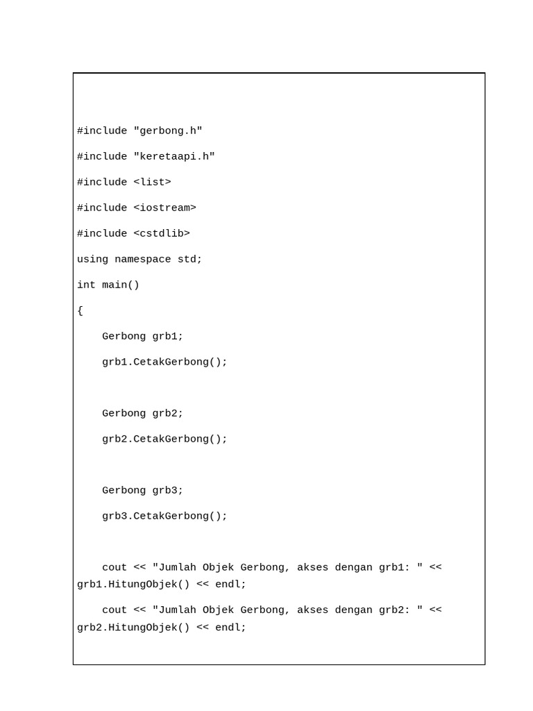 Kode C++ Sistem Kereta Api dan Gerbong | PDF