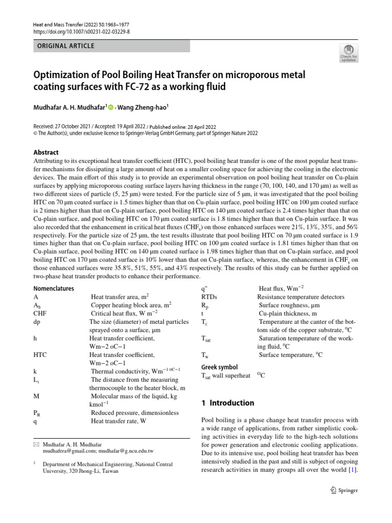 Pool Boiling Heat Transfer Optimization | PDF | Boiling | Heat Transfer