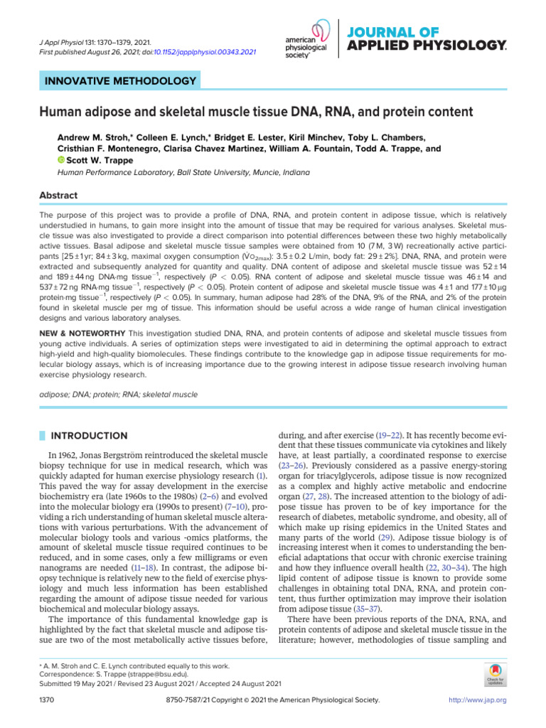 Stroh Et Al 2021 Human Adipose and Skeletal Muscle Tissue Dna Rna and ...