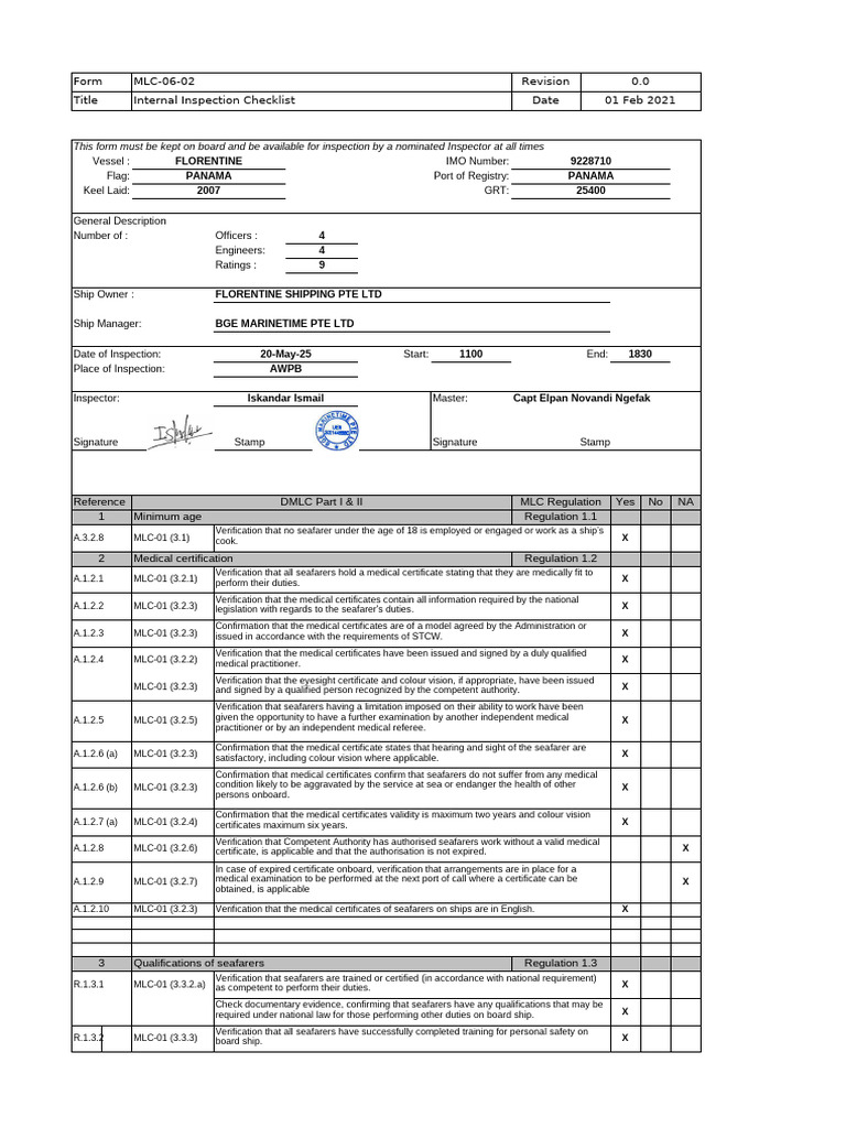 Internal Inspection Checklist for Vessels | PDF | Occupational Safety ...