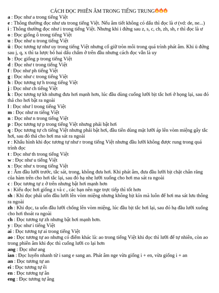 CÁCH ĐỌC PHIÊN ÂM TRONG TIẾNG TRUNG | PDF