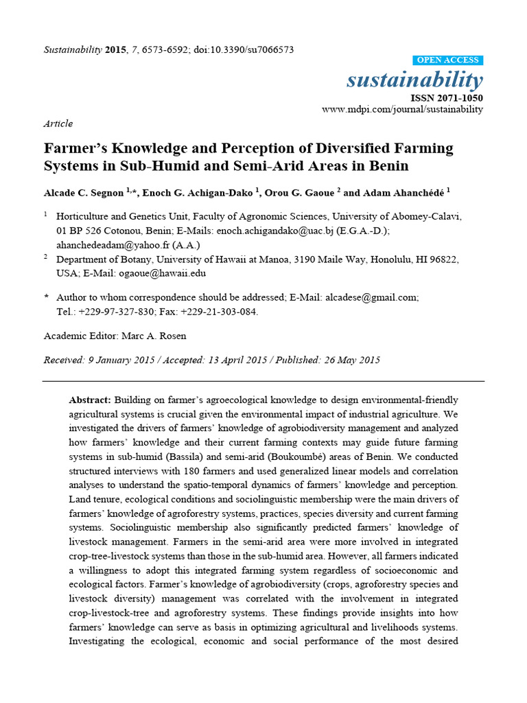 Farmer Knowledge in Benin's Farming Systems | PDF | Agriculture | Crop ...