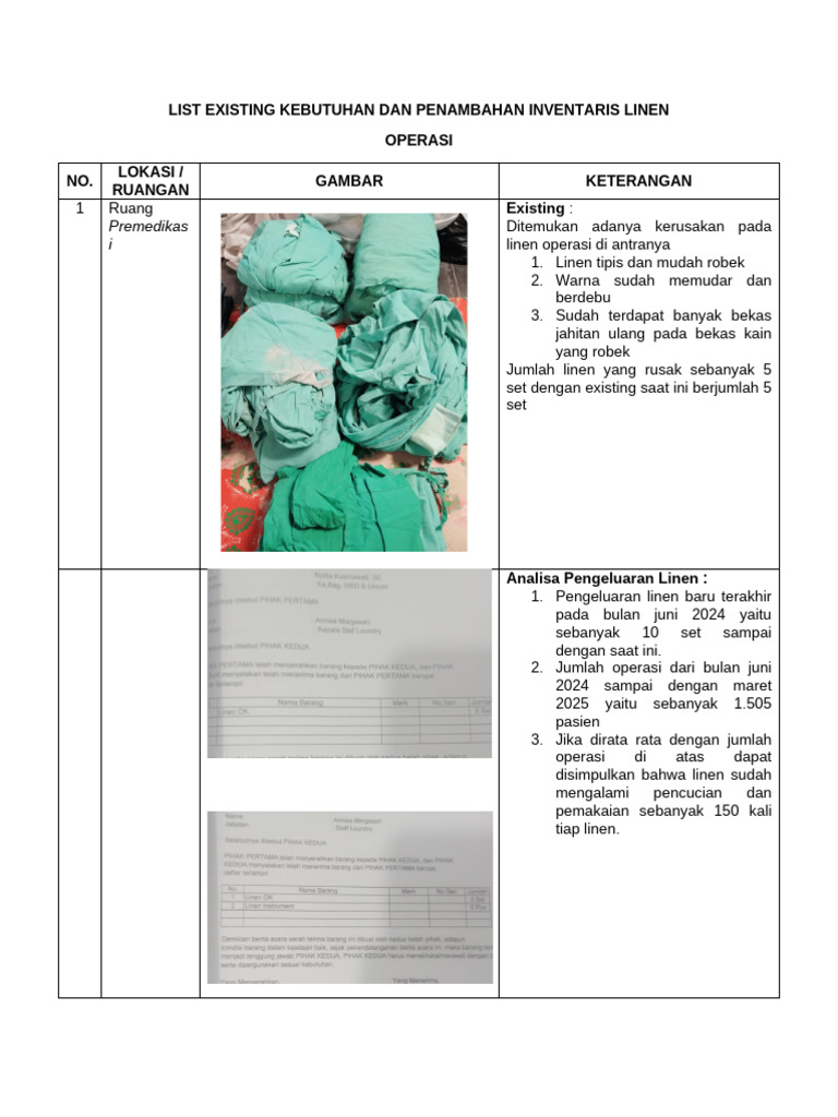 Kebutuhan dan Rekomendasi Linen Operasi | PDF