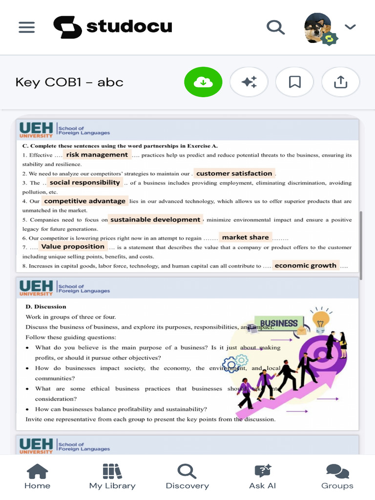 Key Cob1 - ABC - Ueh School of Foreign Languages University Unit 1 The ...