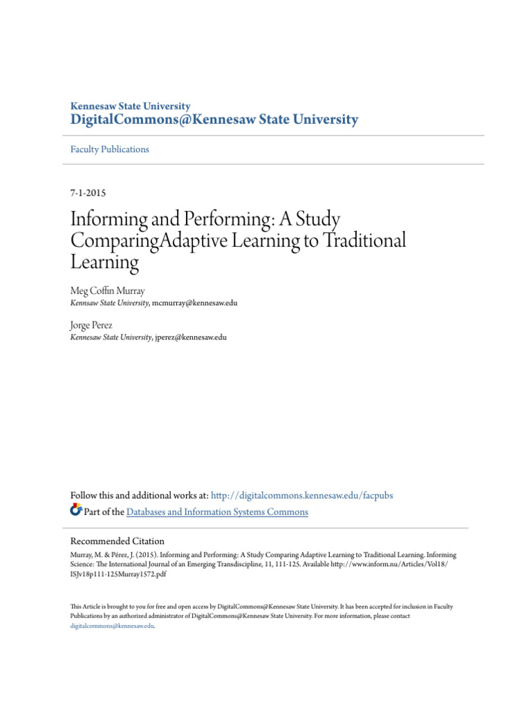 A Study Comparing Adaptive Learning To Traditional Learning | PDF ...