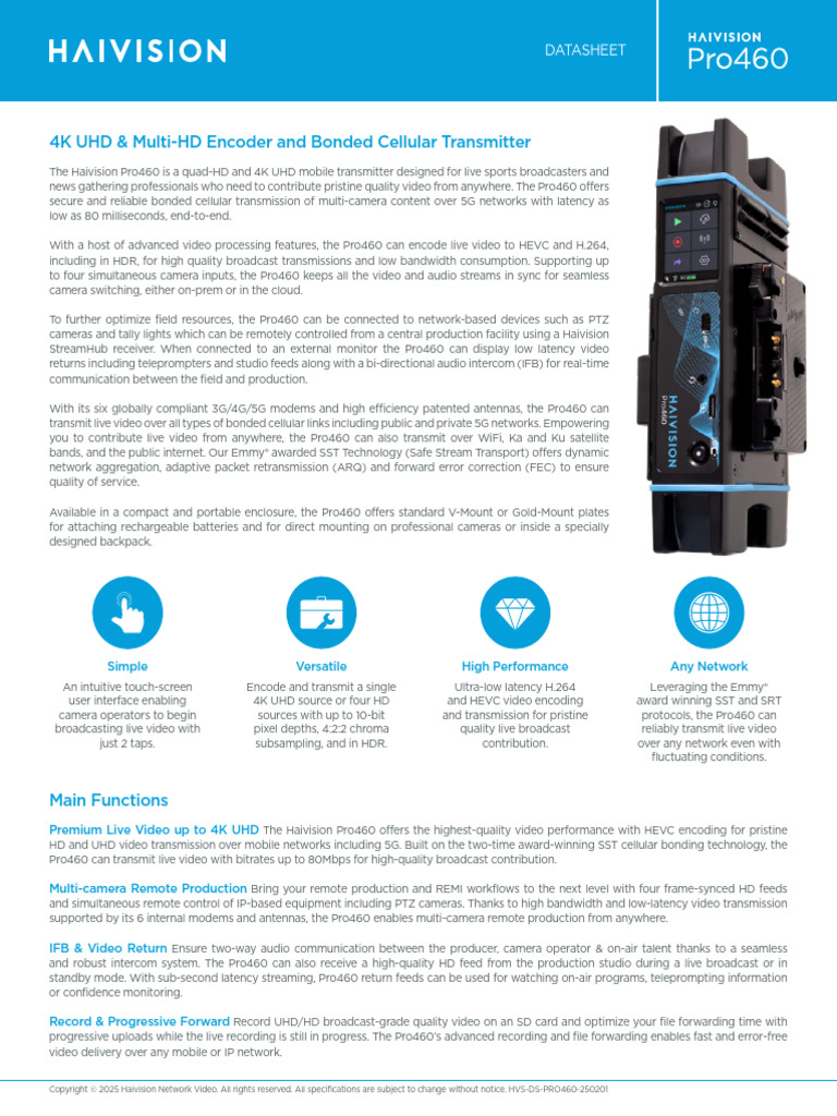 Haivision Pro460: 4K Mobile Encoder | PDF | Wi Fi | Video