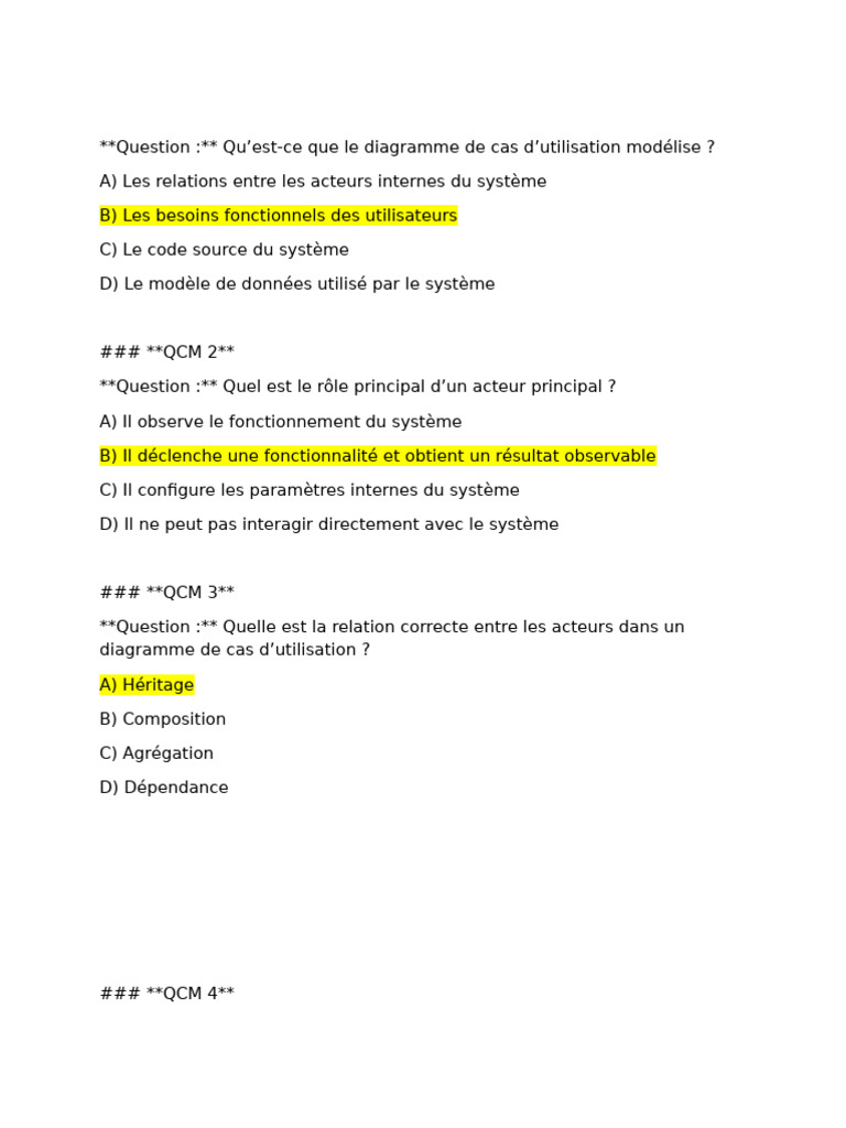 QCM sur les diagrammes UML | PDF | Cas d'utilisation | Langage de ...