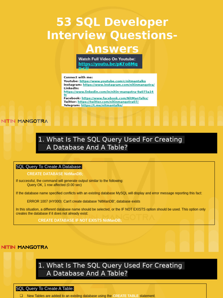 SQL Developer Interview Questions & Answers | PDF | Relational Database ...