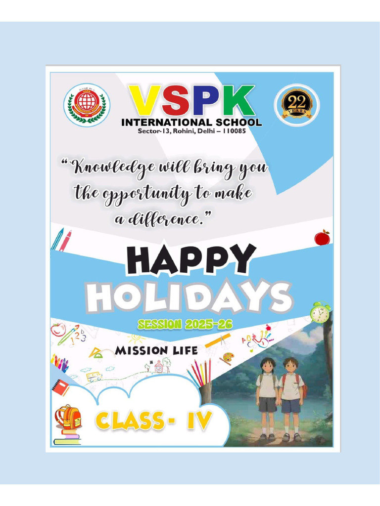 Class IV Holiday Homework (25-26) | PDF