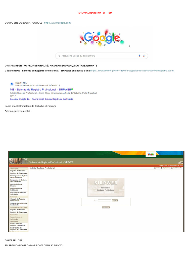 Tutorial para Registro TST no MTE | PDF
