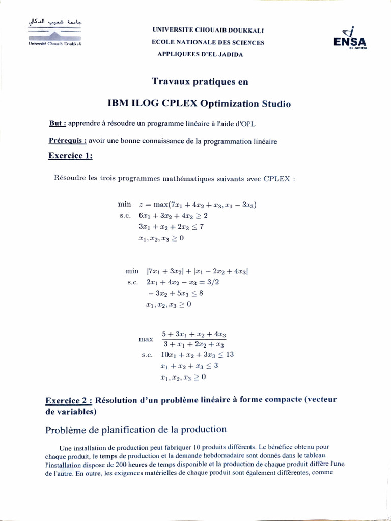 Travaux Pratiques En: IBM ILOG CPLEX Optimization Studio | PDF
