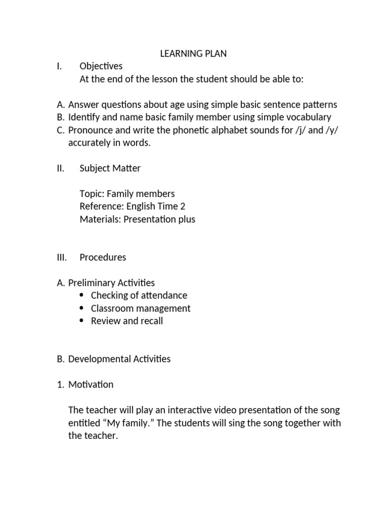 Family Members Learning Plan | PDF