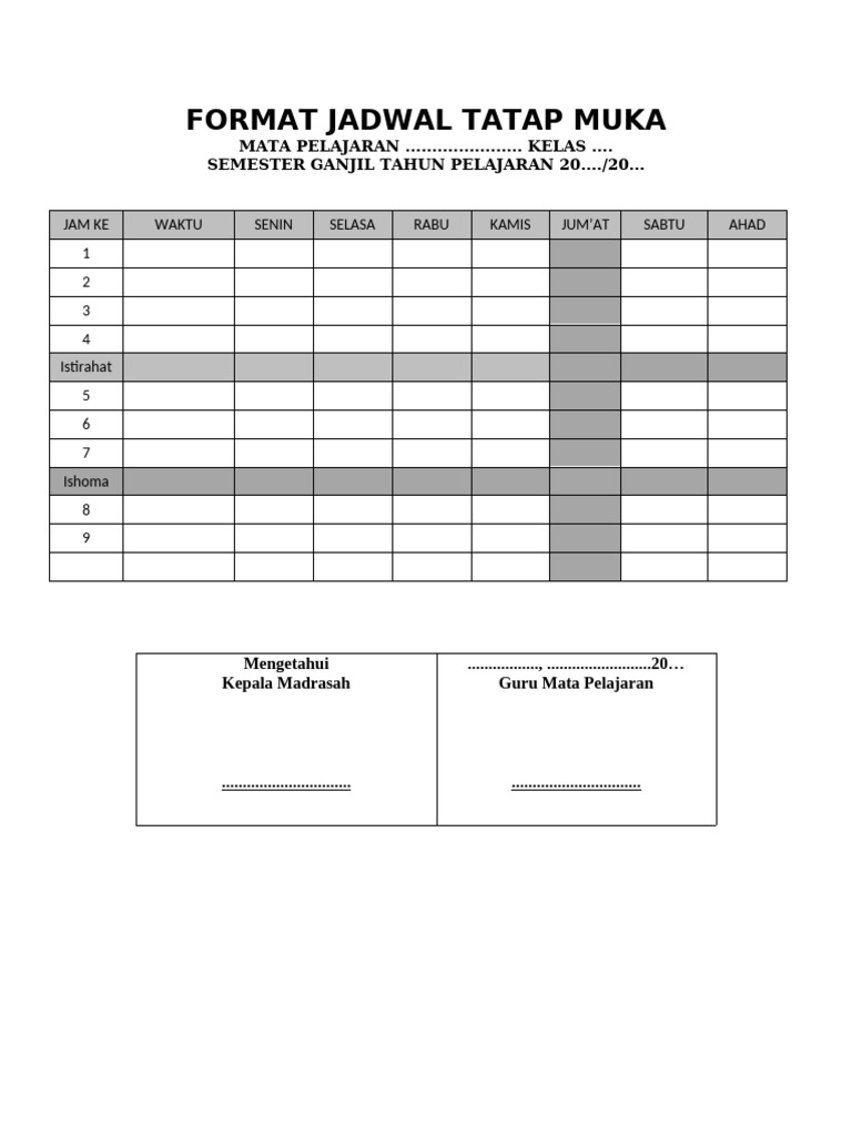 Contoh Format Jadwal Tatap Muka | PDF
