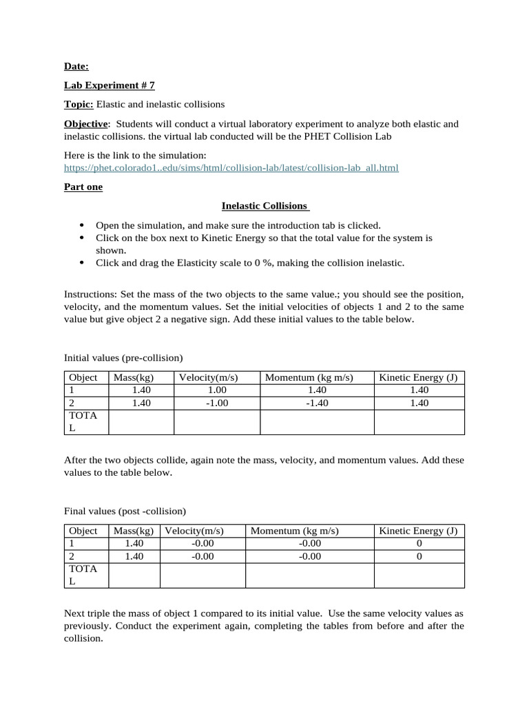Elastic vs Inelastic Collisions Lab | PDF | Momentum | Collision