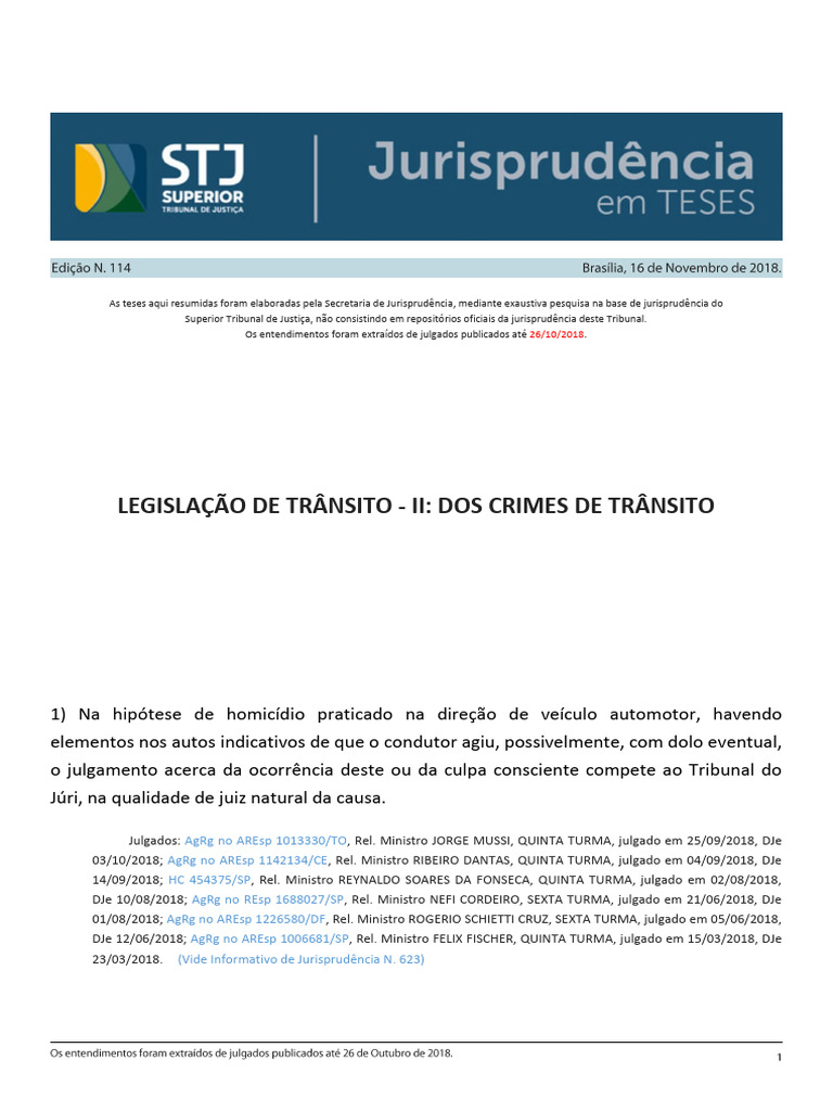 Jurisprudência em Teses 114 - Legislação de Trânsito - II - Dos Crimes ...