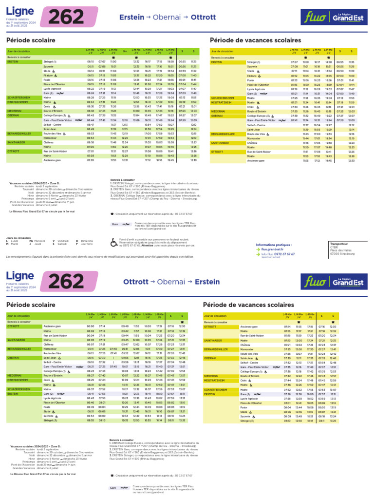 Horaires du bus 262 Erstein-Obernai | PDF | Vacances | Fériés religieux