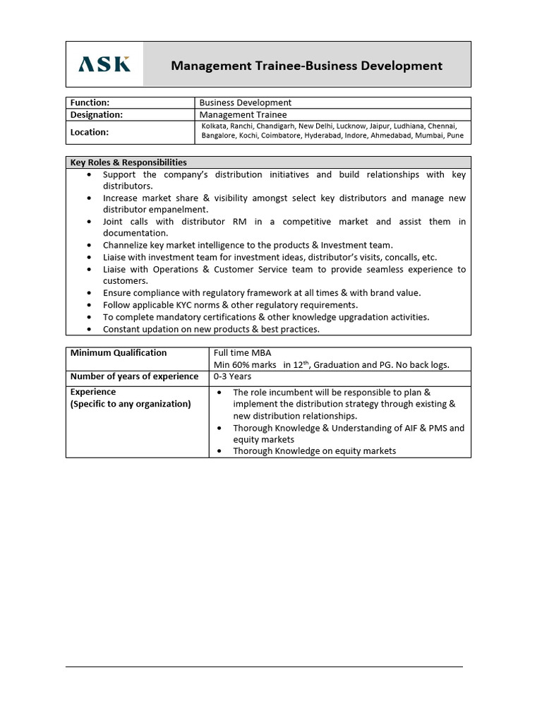 Management Trainee in Business Development | PDF