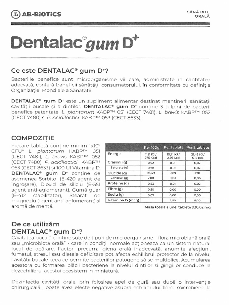 Dentalac Gum D 30 Tablete Ab Biotics 5990 | PDF