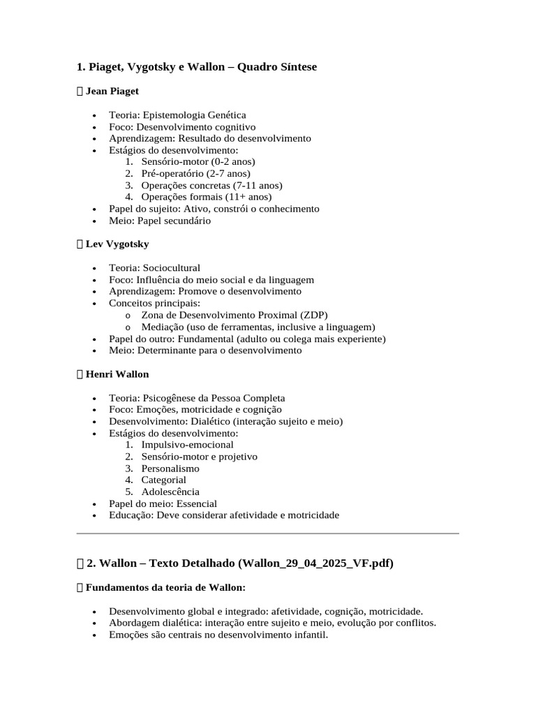 Teorias de Desenvolvimento: Piaget, Vygotsky e Wallon | PDF ...