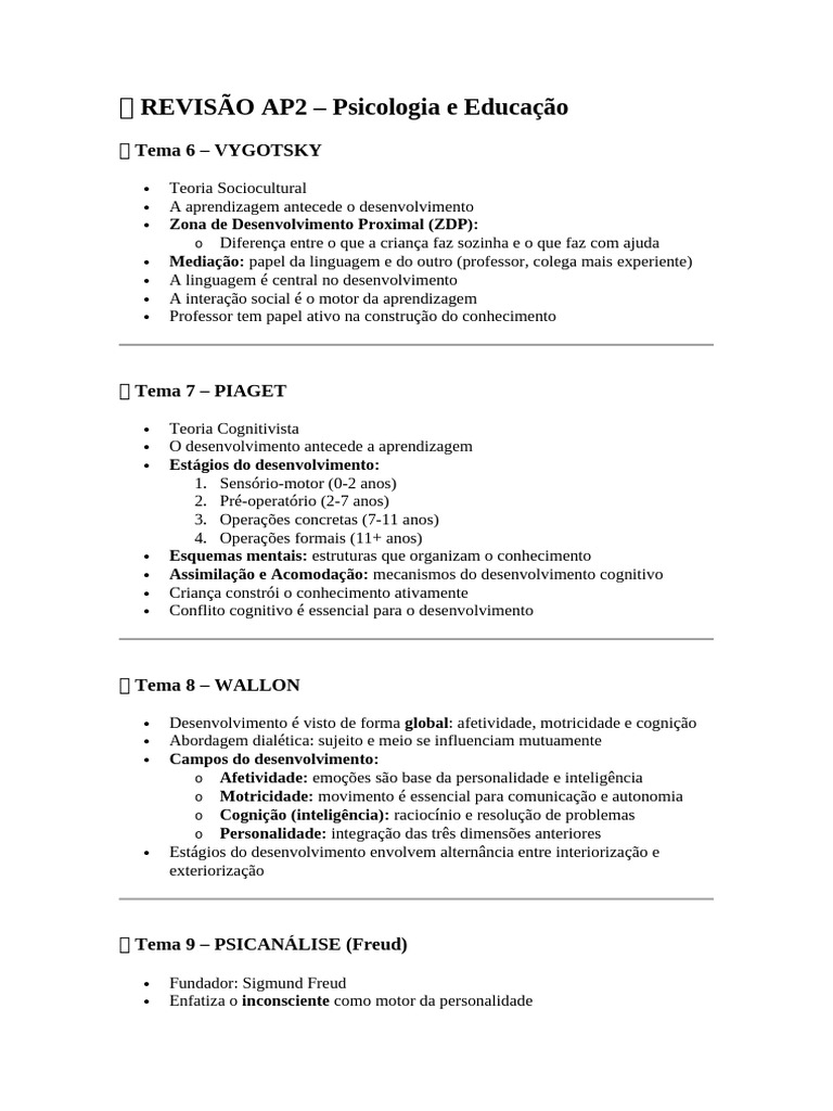 Teorias de Vygotsky, Piaget e Wallon | PDF