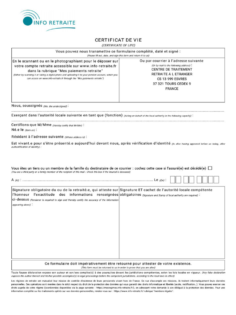 Info Retraite Rance CertificatVie PDF
