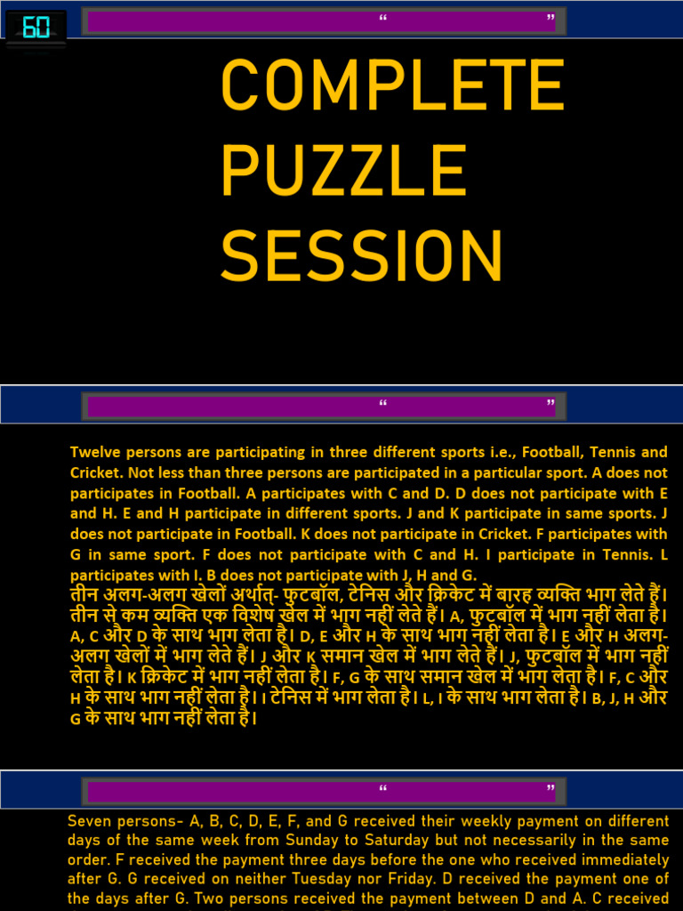 PUZZLE SET - Arpit Sir Reasoning | PDF