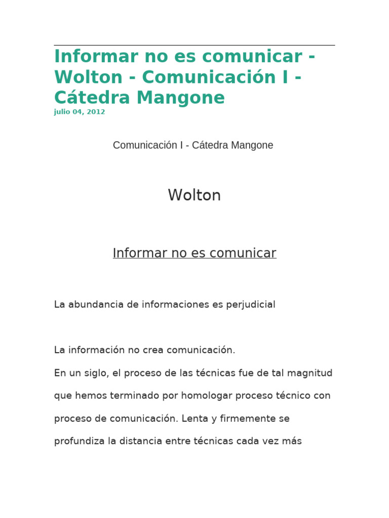 Informar No Es Comunicar | PDF | Sociedad | Globalización