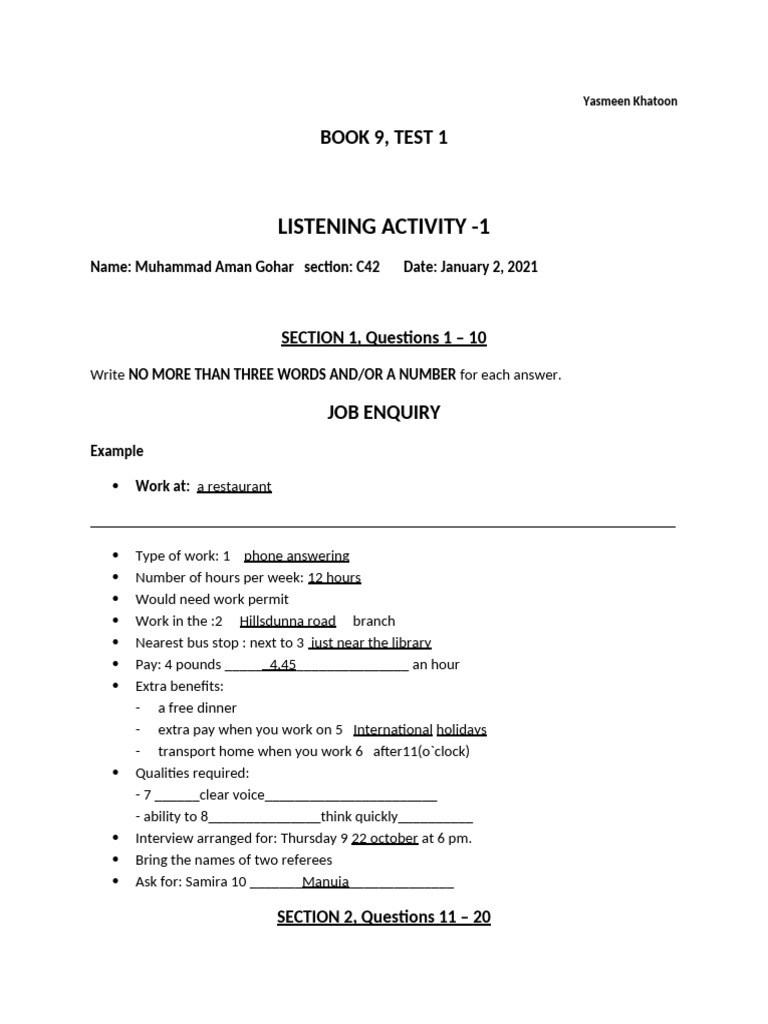 Job Enquiry Listening Activity | PDF | Human Communication | Learning