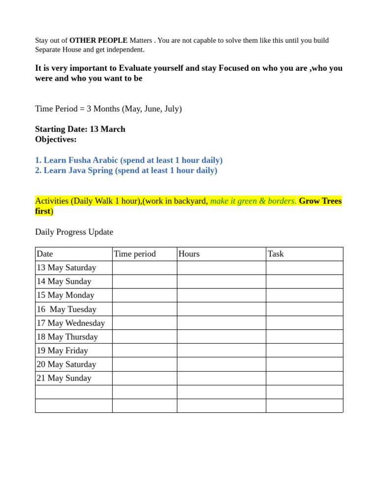 3-Month Self-Improvement Plan | PDF