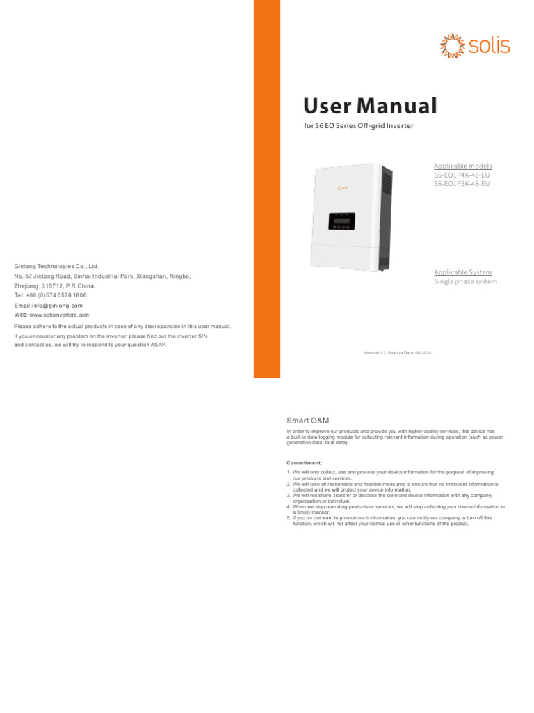 Solis S6 EO Series Inverter Manual | PDF | Electrical Connector | Power ...