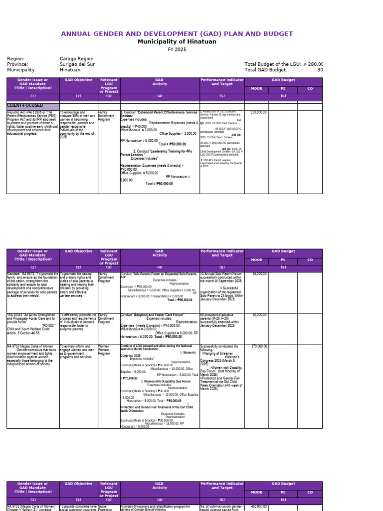 GAD Plan and Budget 2025 | PDF | Dietary Supplements | Malnutrition