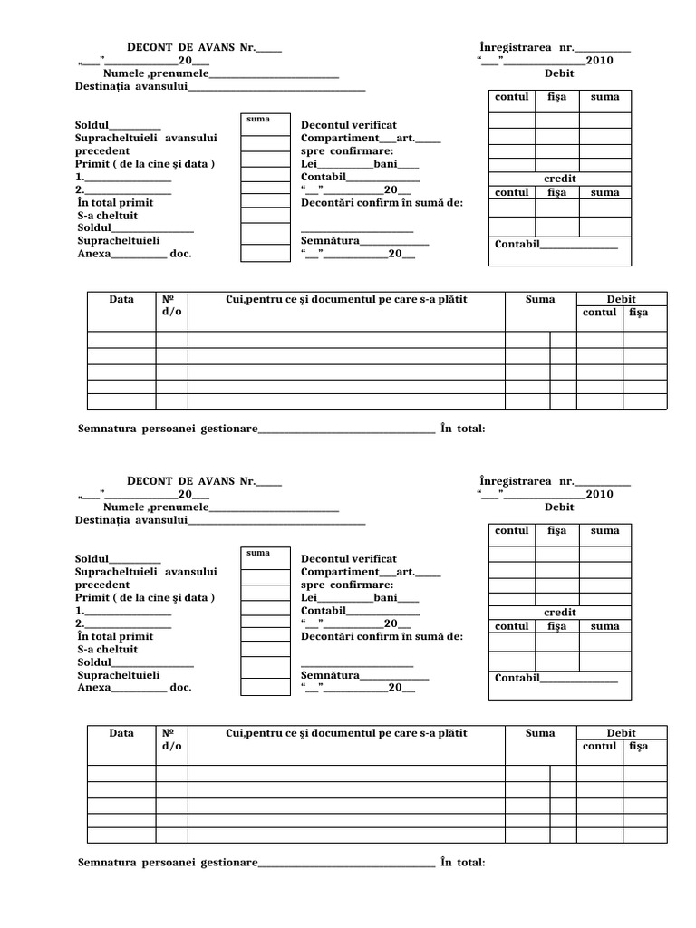 DECONT DE AVANS NR - Docx2 | PDF