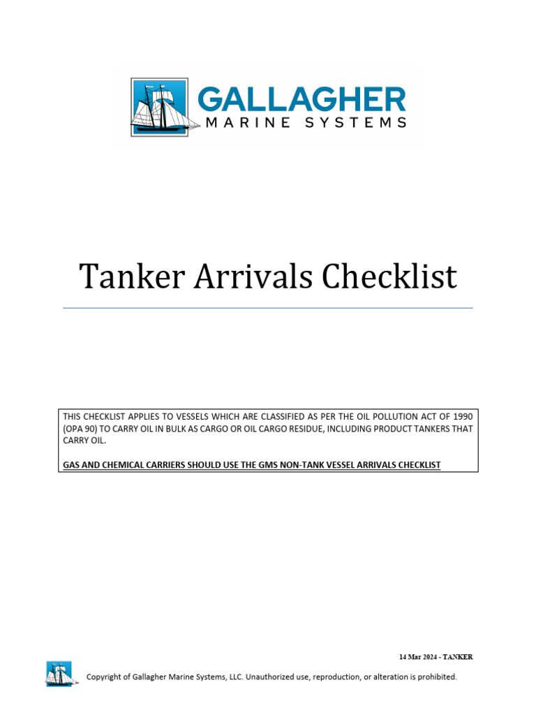 Tanker Arrivals Checklist Guide | PDF | Oil Tanker | Water Transport