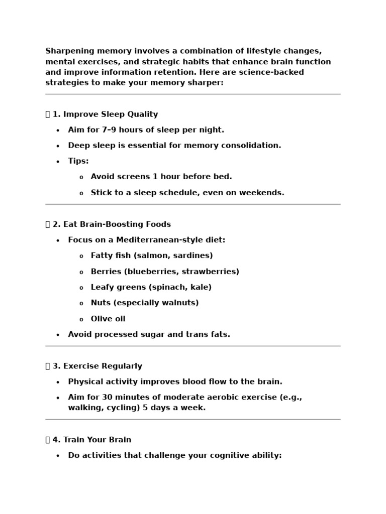 Strategies for Sharpening Memory | PDF | Memory | Salad