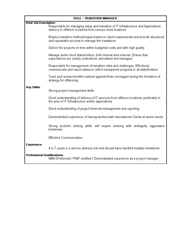 JD - Transition Managers | PDF