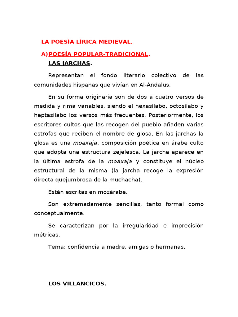 La Poesã A Lã Rica Medieval. Teorã A | PDF | Poesía