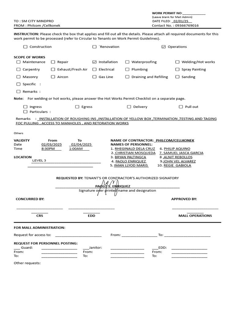 Work Permit 02 - 03 - 25 | PDF | Building Materials | Building Engineering