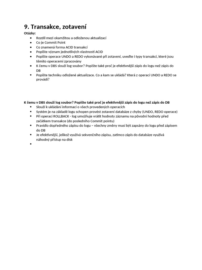 Transakce, Zotavení | PDF