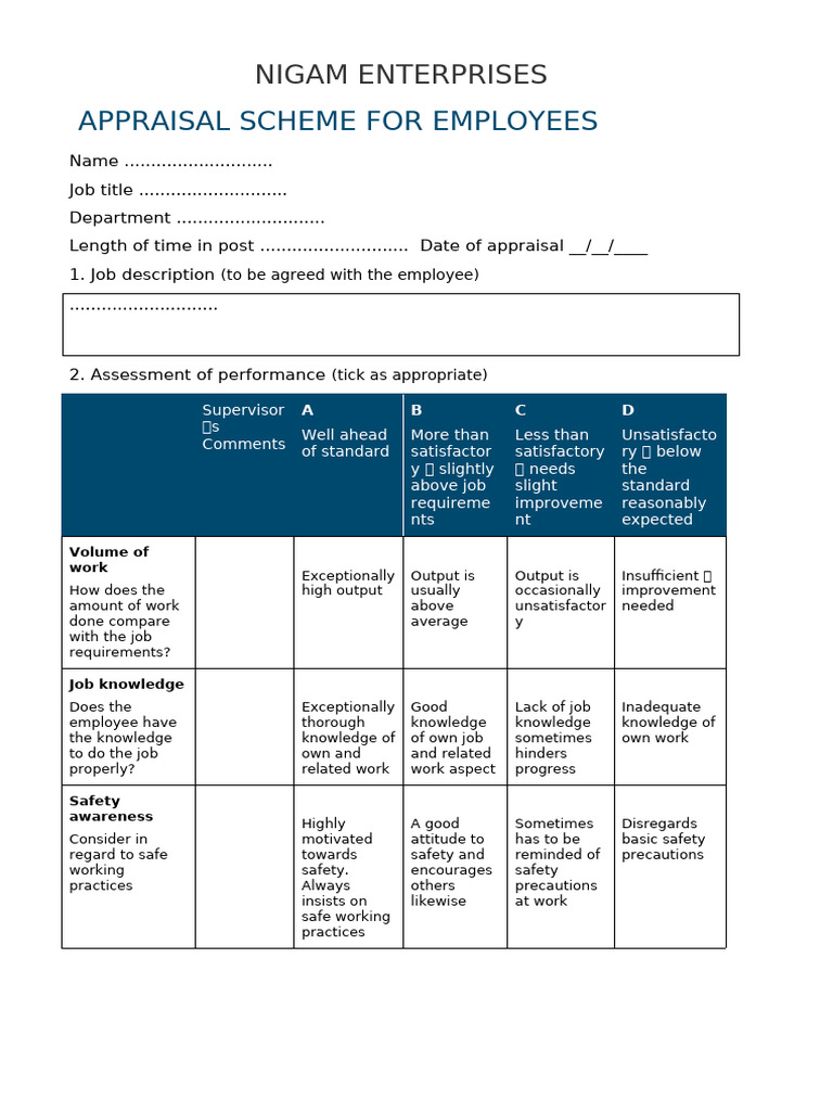 Performance Appraisal Form | PDF | Communication | Business